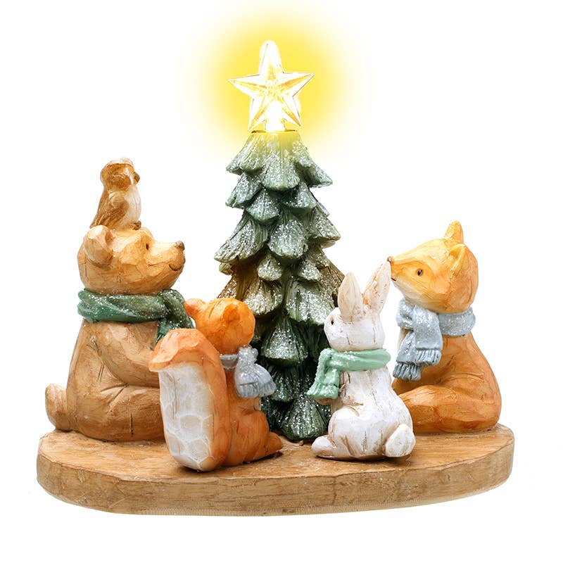 Christmas -WOODLAND ANIMALS LOOKING AT XMAS TREE (aT)
