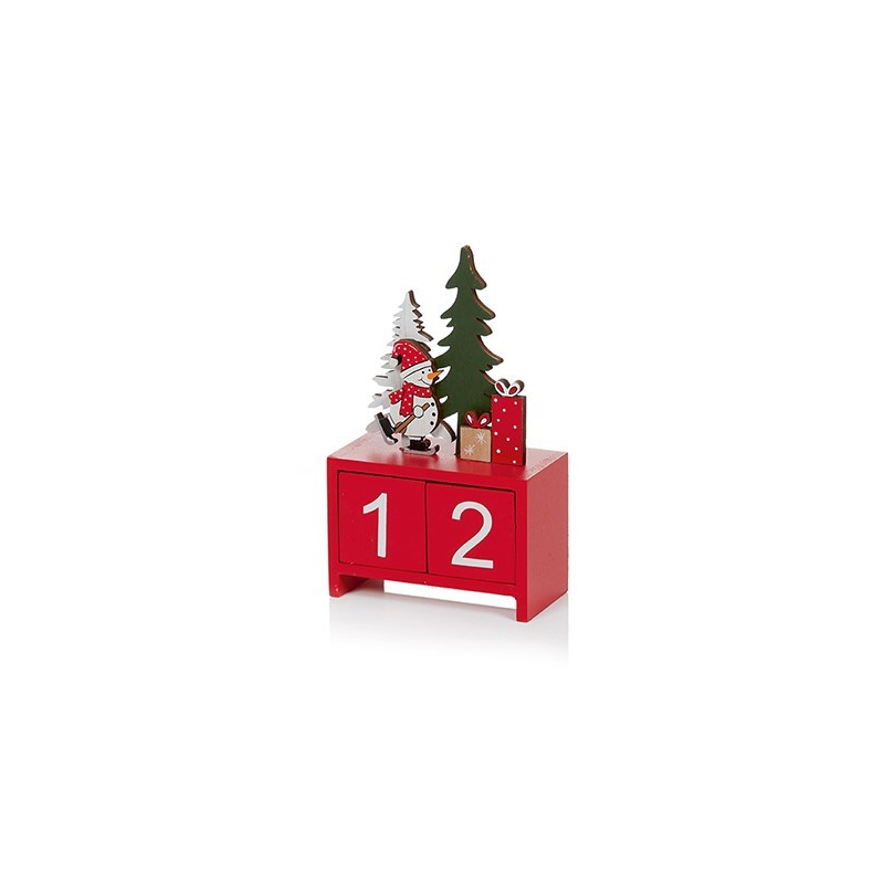 Wooden Christmas Childrens Advent Countdown Calendar - Red Snowman Block Calendar