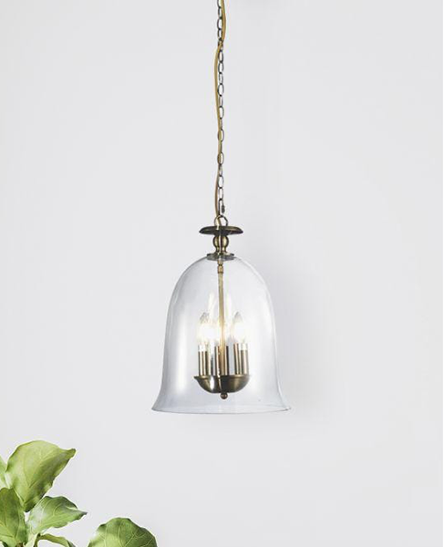 Bell 3 Light Clear Glass Pendant Polished Chrome