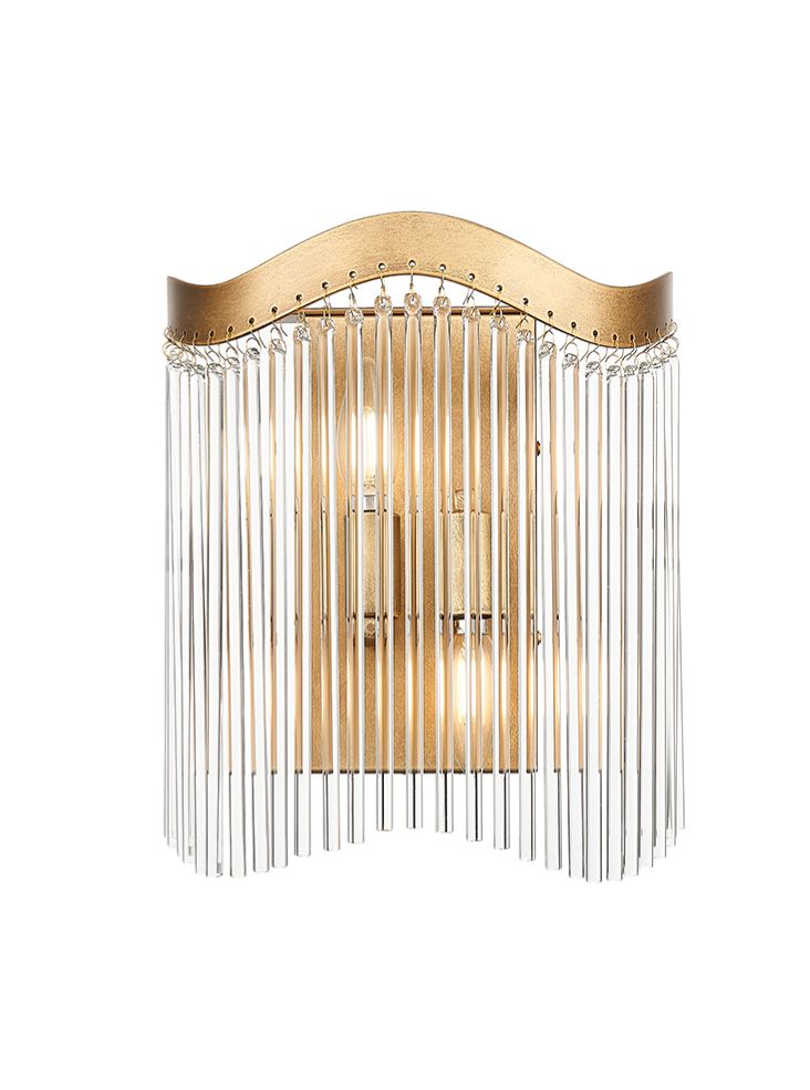 Harp 2 Light Curved Wall Light in Aged Brass