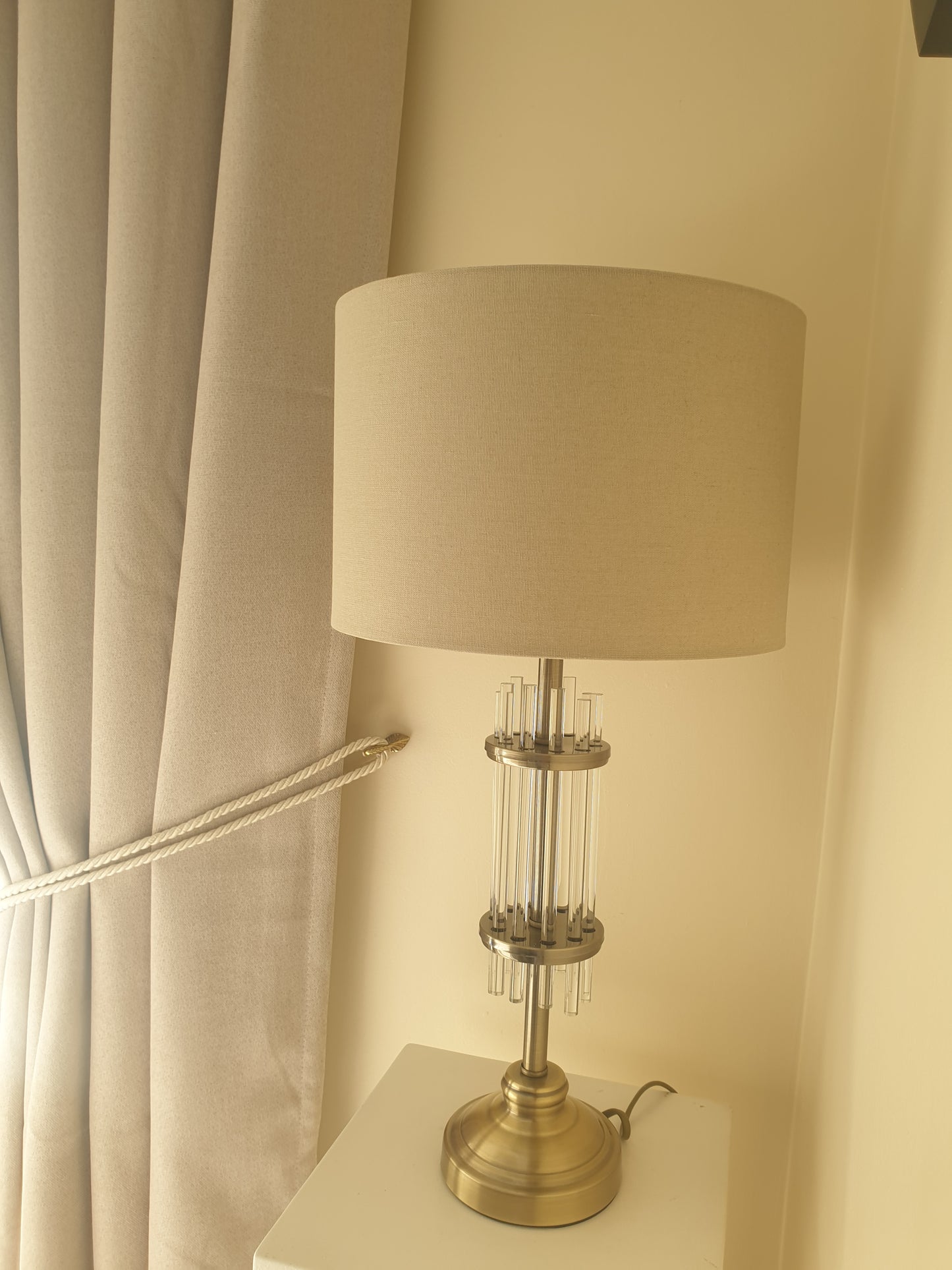 Chrysler Antique Brass and Crystal Table Lamp c/w Shade