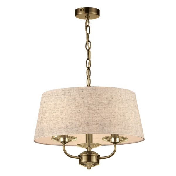 3L ANTIQUE BRASS STYLO PENDANT C/W OATMEAL SHADE