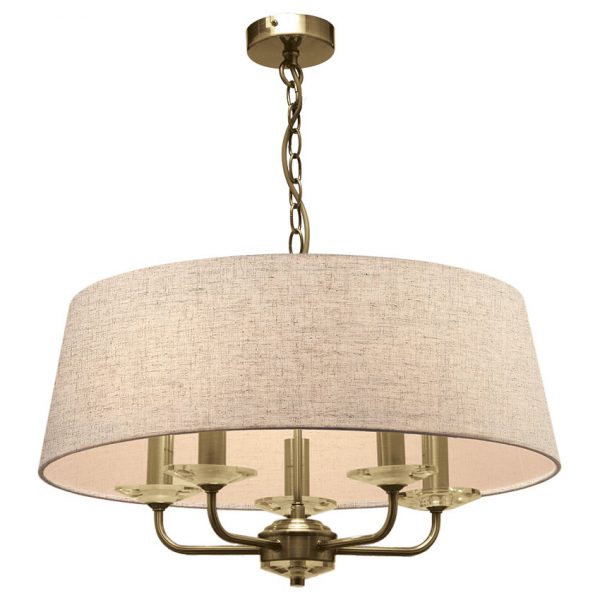 5L ANTIQUE BRASS STYLO PENDANT C/W OATMEAL SHADE