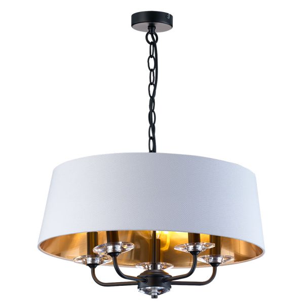 5L MATT BLACK STYLO PENDANT C/W WHITE SHADE WITH INNER GOLD FINISH