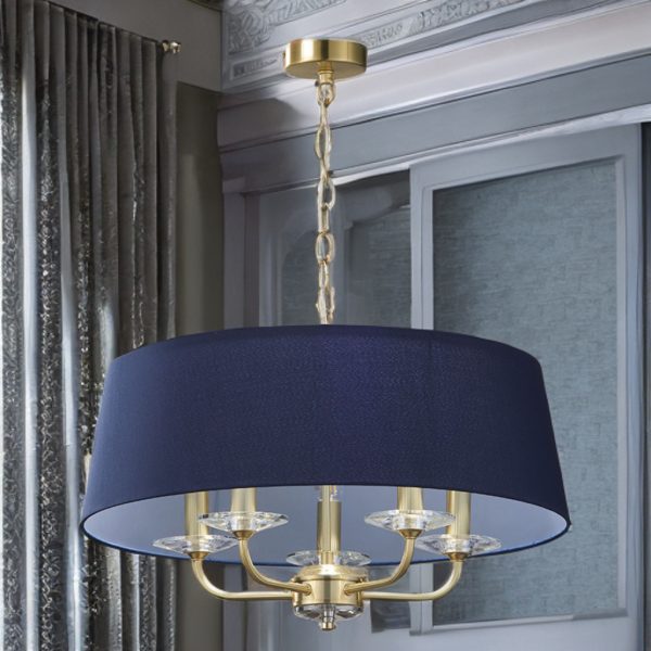 5L SATIN BRASS w/ NAVY SHADE STYLO PENDANT