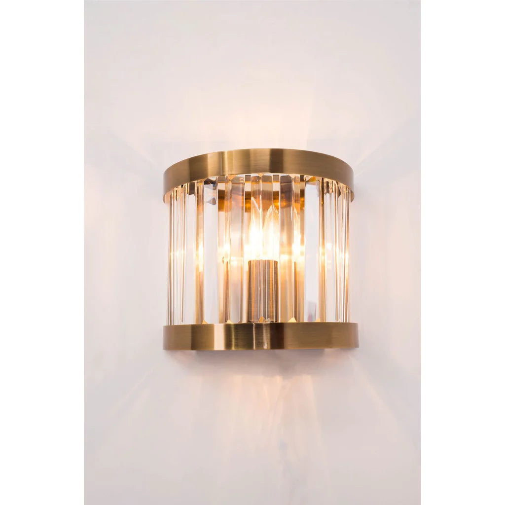 Pandora 1 Light Crystal Wall Light Antique Brass