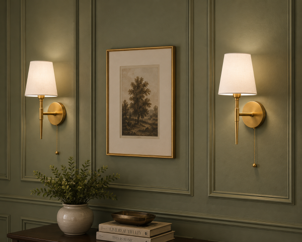 1 Light Mill Matt Brass Wall Light With White Shade