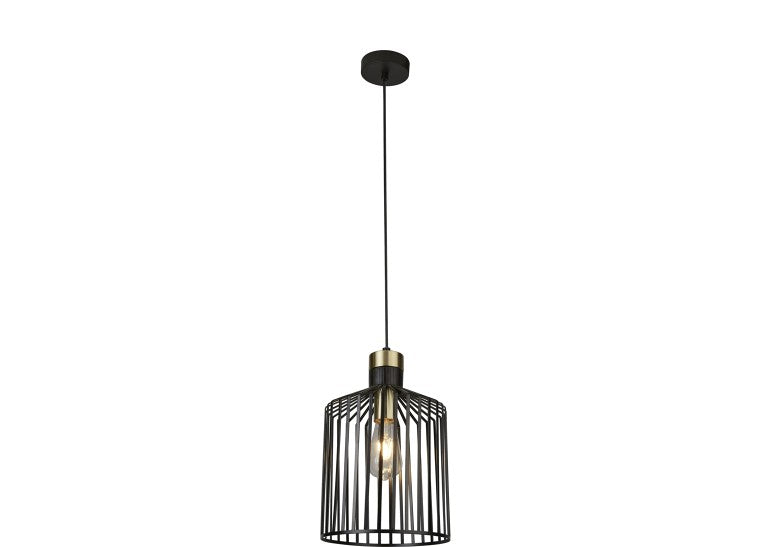 Bird Cage Pendant - Black & Satin Brass Metal