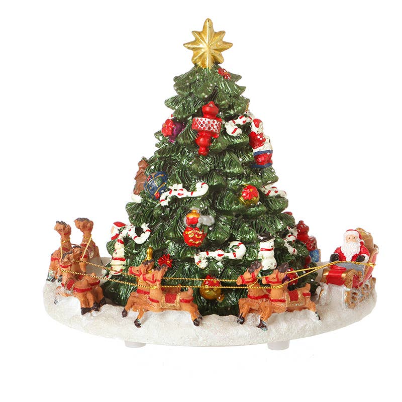 Christmas -MUSIC REVOLVING SANTA SLEIGH & TREE (trT)