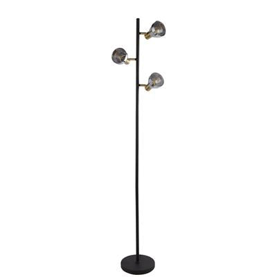 Westminster 3Lt Floor Lamp-Black, Satin Brass & Smoked Glass