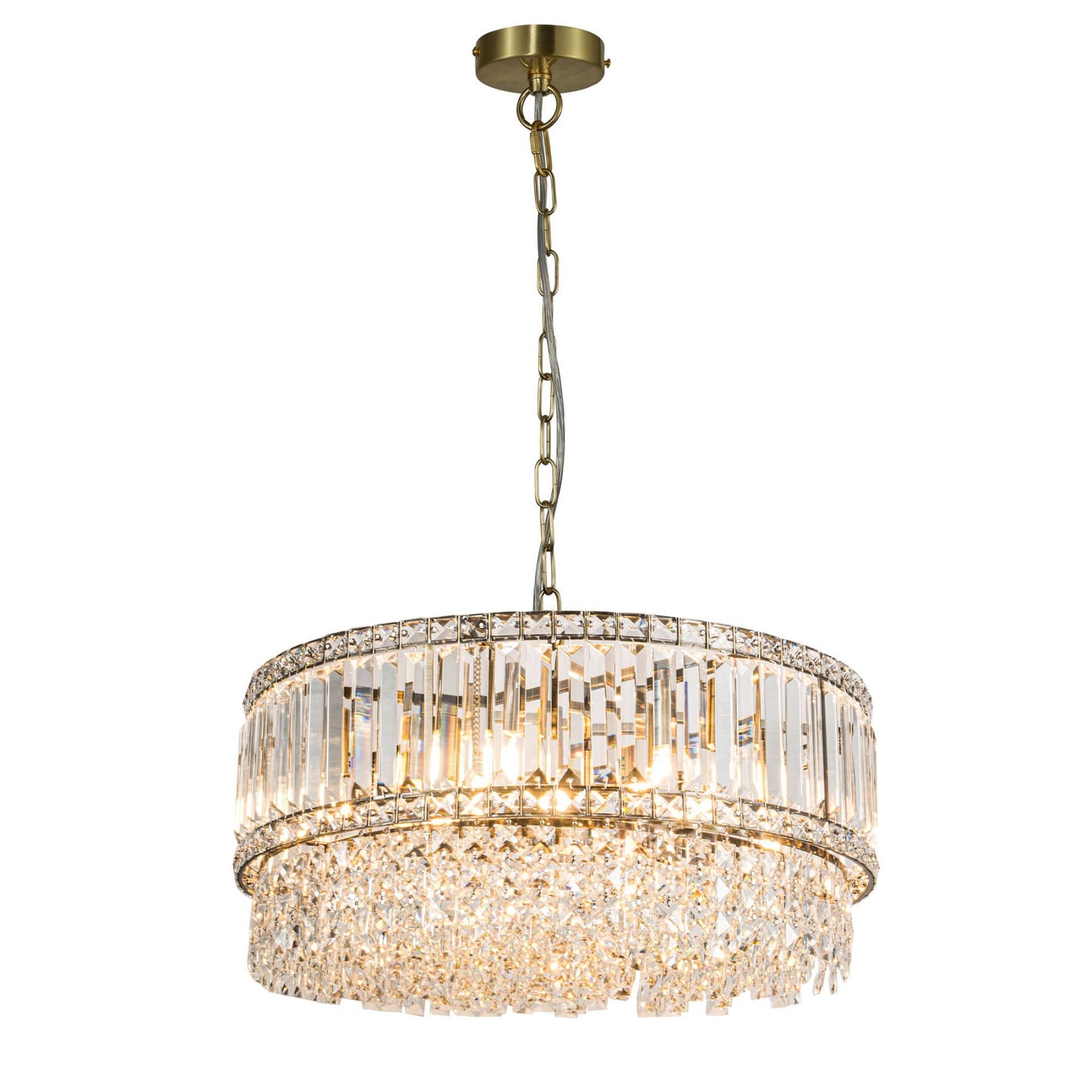 ISLA 9 Light Antique Brass with Crystal Pendant