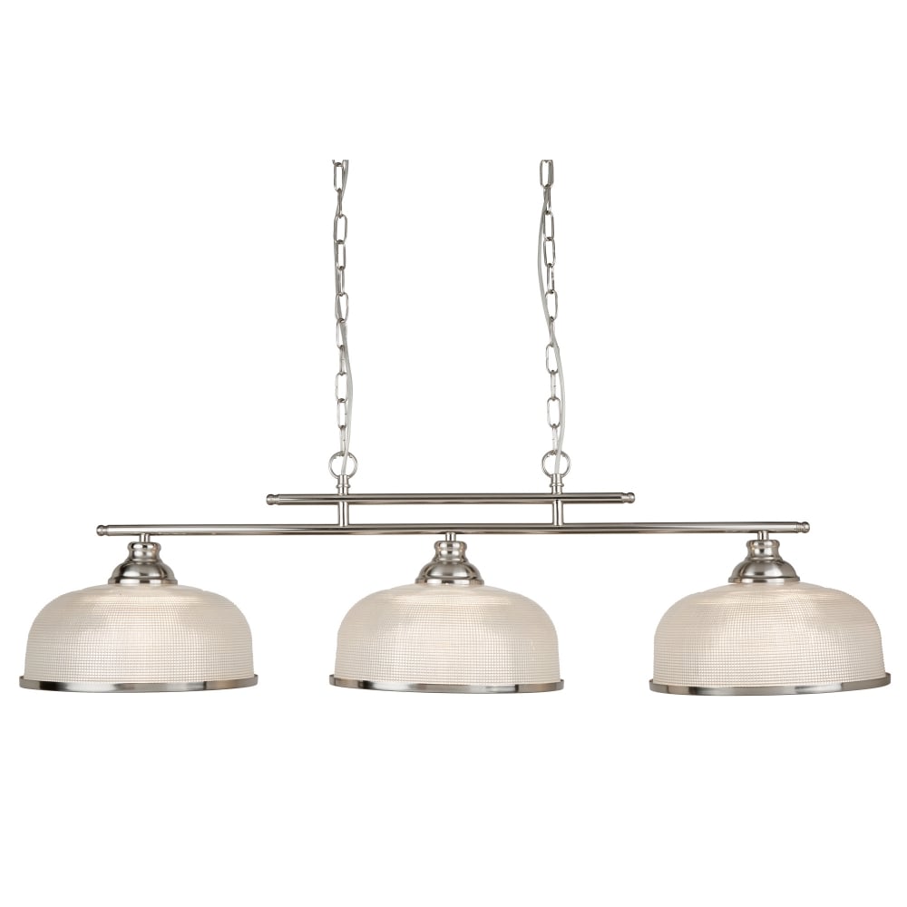 Bistro II 3Lt Pendant - Satin Silver & Holophane Style Glass