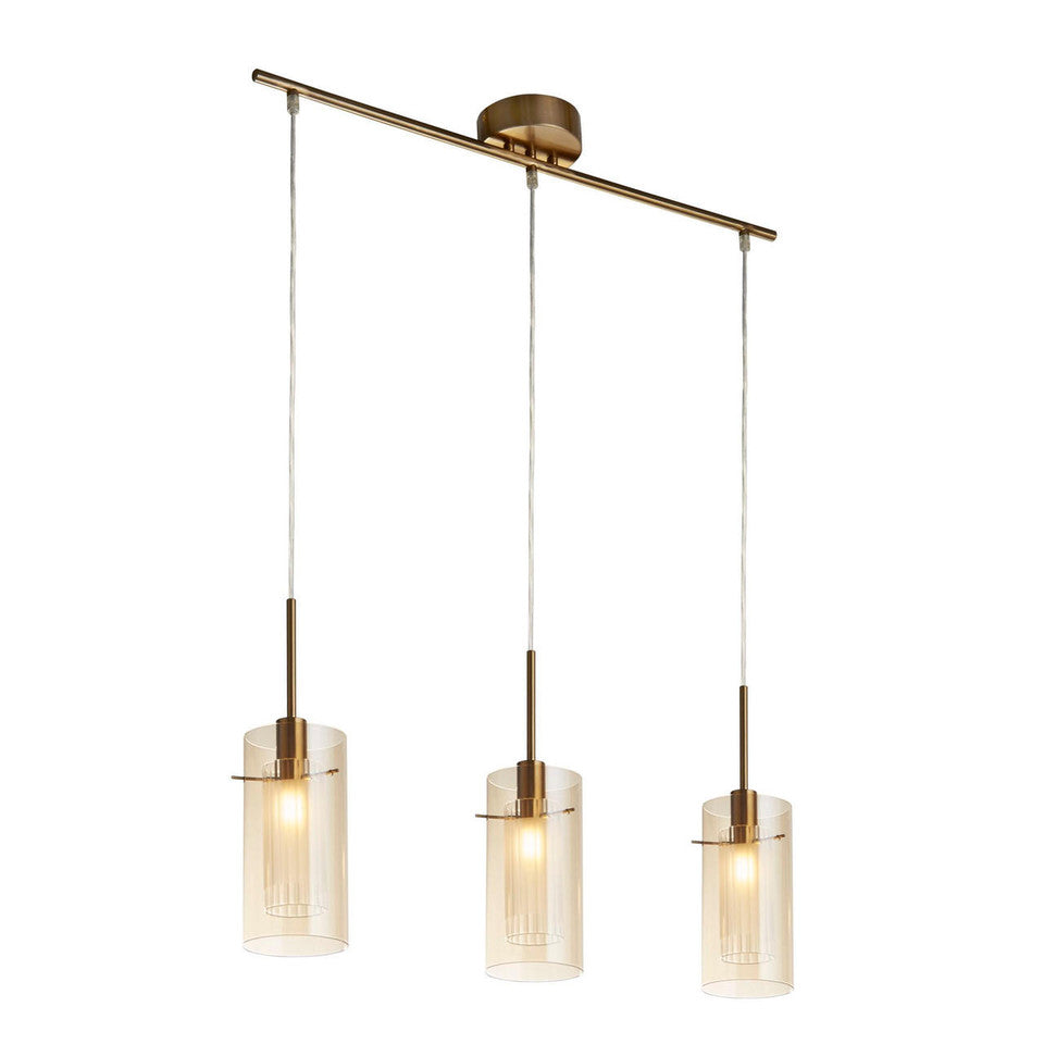 DUO III 3LT Bar Pendant - Bronze Metal & Champagne Glass