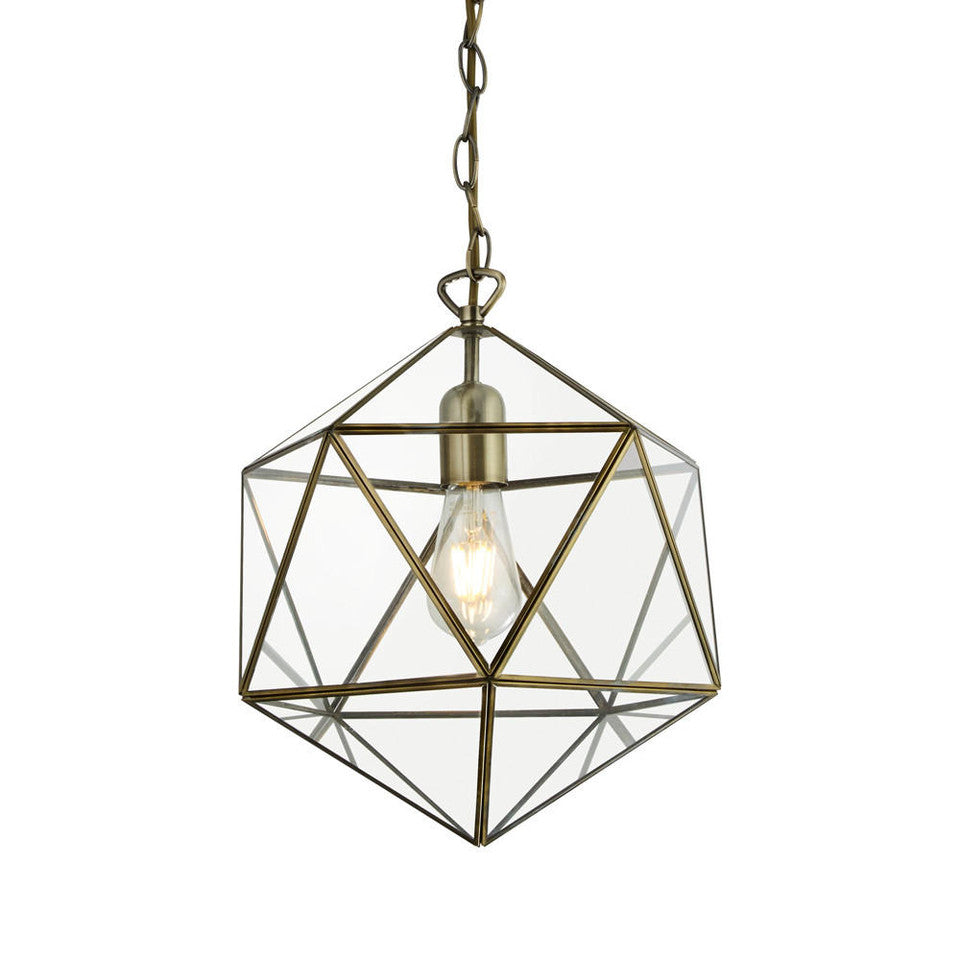Fairfax Antique Brass Prism Shaped Lantern