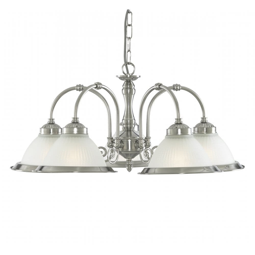 American Diner 5Lt Pendant - Satin Silver & Acid Glass