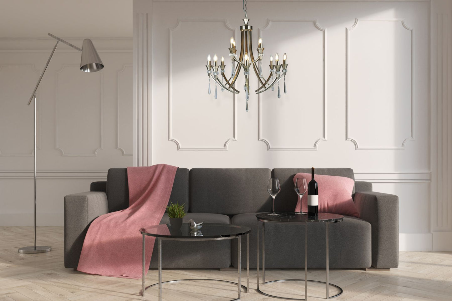 Sophia 12 Light Crystal Ceiling Light Antique Brass