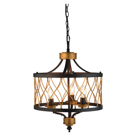 Elvar 3 Light Pendant Black & Antique Gold