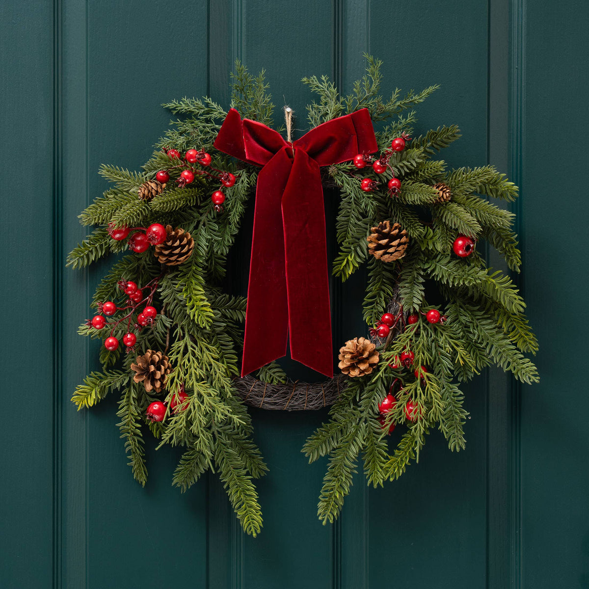 50cm Real Touch Half Wreath with Red Velvet Bow - SEL2427