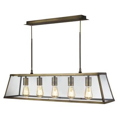 Voyager 5Lt Bar Pendant - Antique Brass Metal & Glass