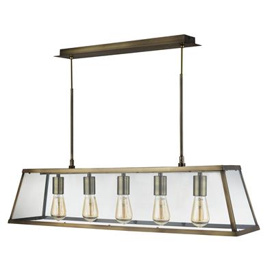 Voyager 5Lt Bar Pendant - Antique Brass Metal & Glass