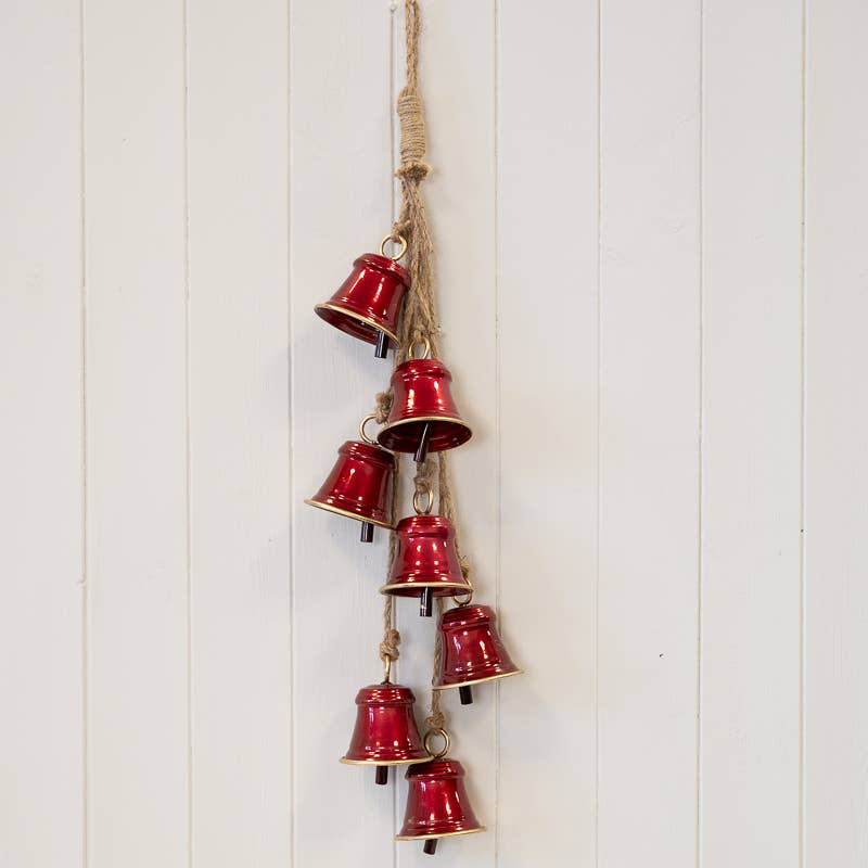 Metal Glossy Red 7 Bell Hanging Garland