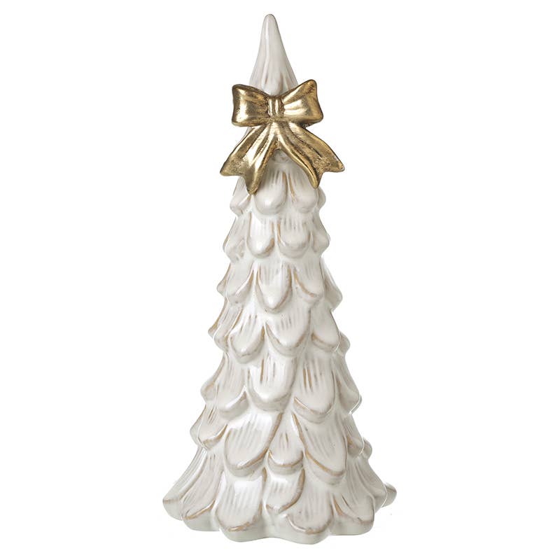 Christmas  -CREAM PORCELAIN TREE WITH GOLD BOW TOP (wwT)