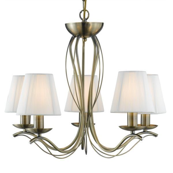 Andretti 5LT Pendant-Antique Brass & Ivory String Fabric