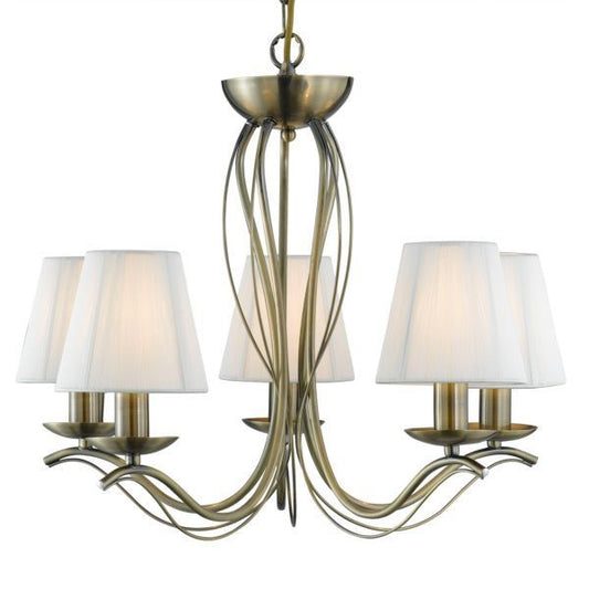 Andretti 5LT Pendant-Antique Brass & Ivory String Fabric