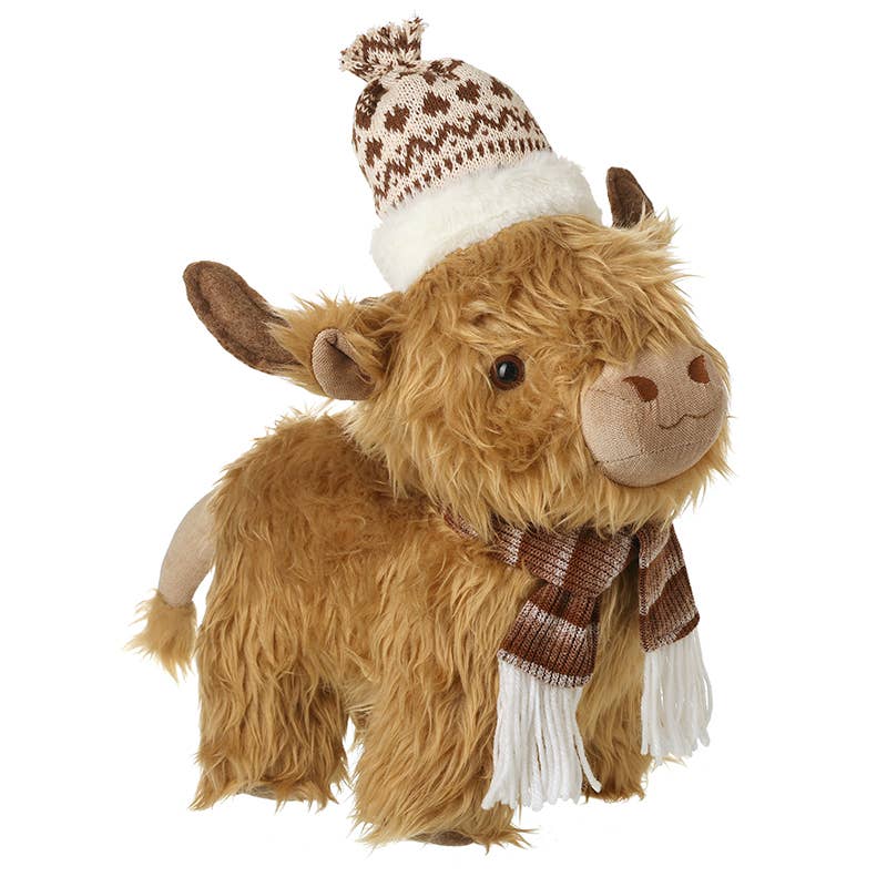 Christmas  -HIGHLAND COW IN HAT AND SCARF (aT)