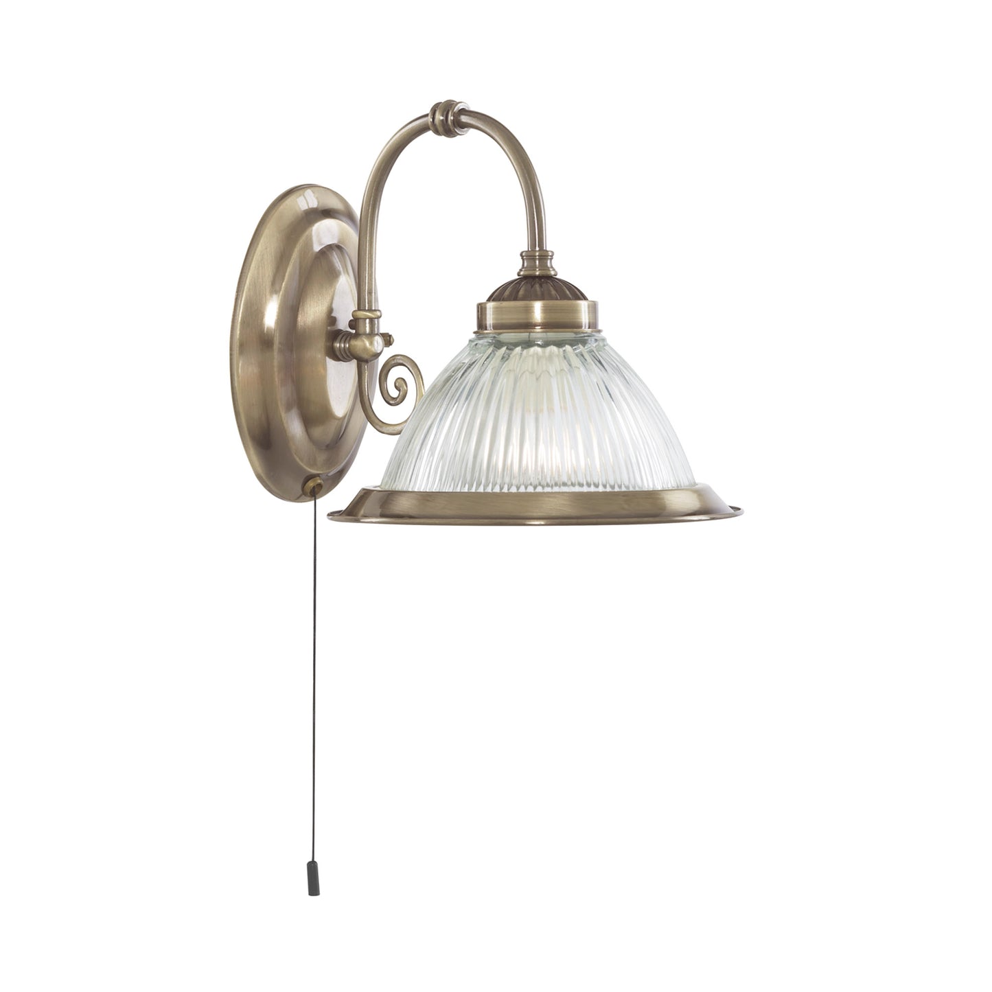 American Diner Wall Light - Antique Brass & Ribbed Glass