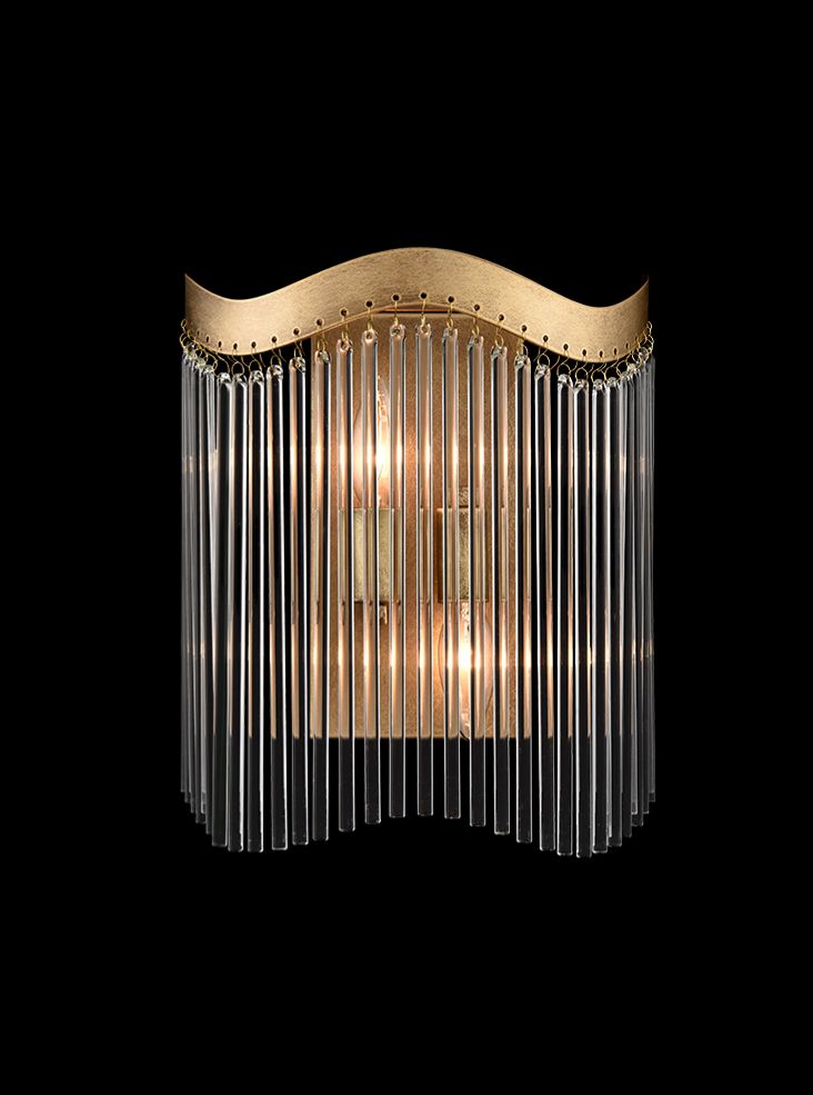 Harp 2 Light Curved Wall Light in Aged Brass