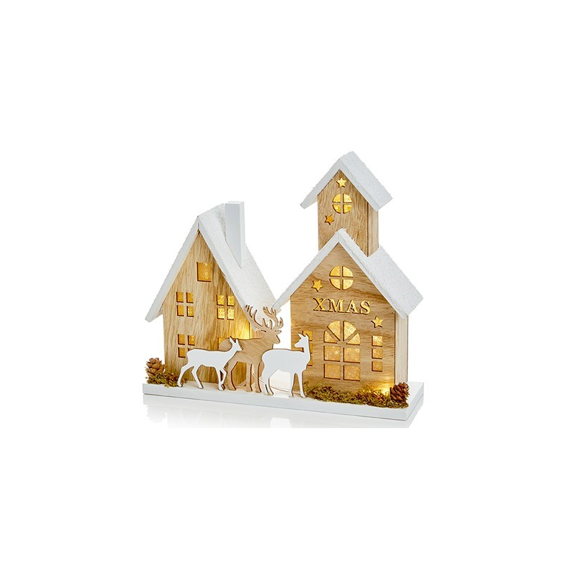 Light up Wooden Christmas House Scene 23cm