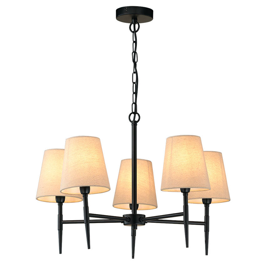 SHANDON Black Finish 5-Arm Chandelier with Fabric Shades