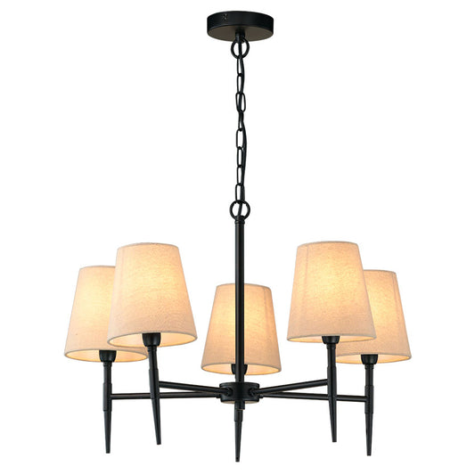 SHANDON Black Finish 5-Arm Chandelier with Fabric Shades
