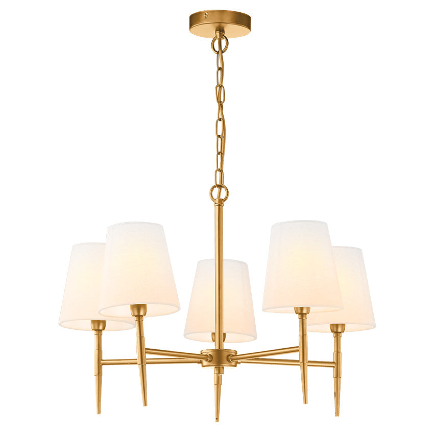 SHANDON Matt Brass 5-Arm Chandelier with Fabric Shades