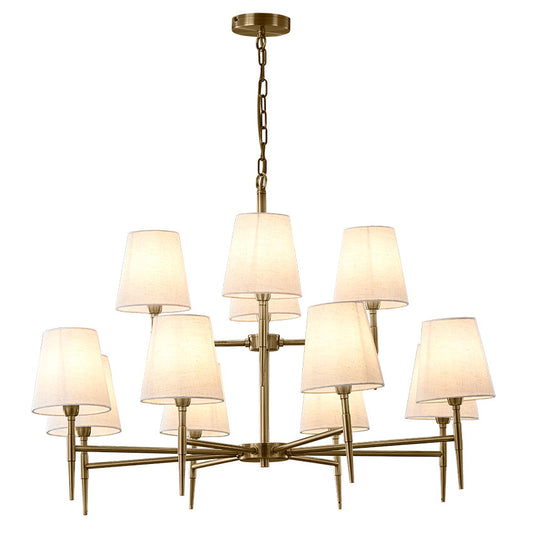 8+4 Light Antique Brass Mill Fitting With White Shades