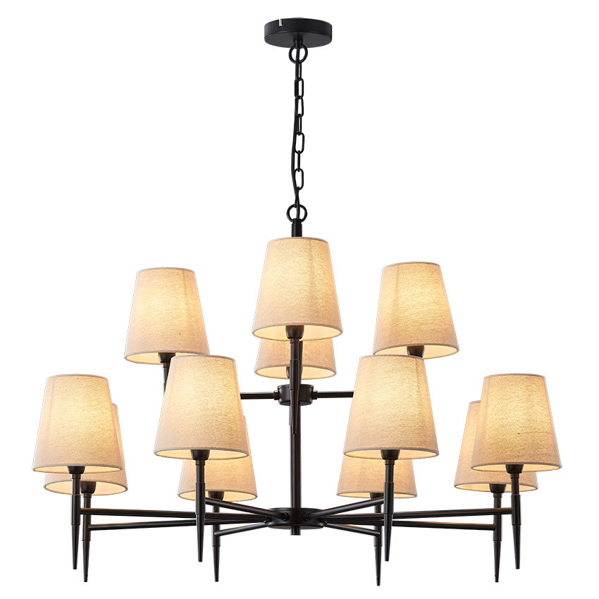 8+4 Light Black Mill Fitting With White Shades