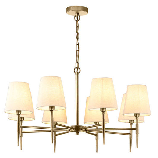 SHANDON Antique Brass 8-Arm Chandelier with Fabric Shades
