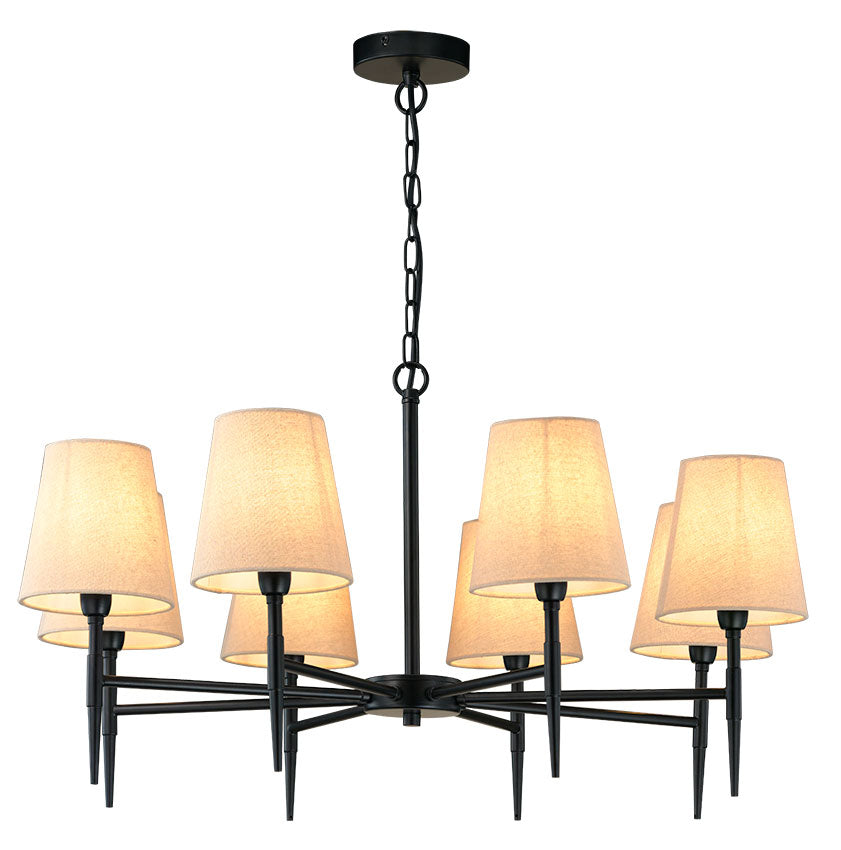 SHANDON MATT Black Finish 8-Arm Chandelier with Fabric Shades
