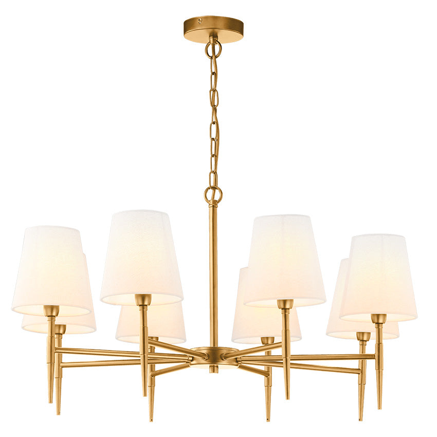 SHANDON MATT Brass 8-Arm Chandelier with Fabric Shades