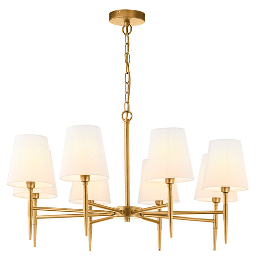 SHANDON MATT Brass 8-Arm Chandelier with Fabric Shades