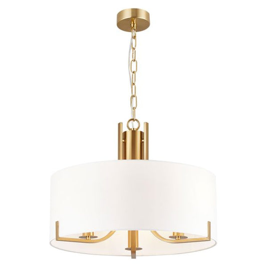 PEILLON 3L SATIN BRASS PENDANT C/W WHITE SHADE