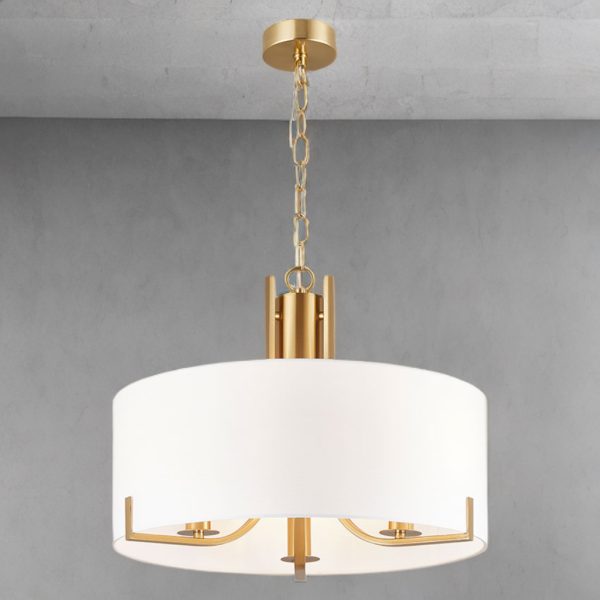 PEILLON 3L SATIN BRASS PENDANT C/W WHITE SHADE