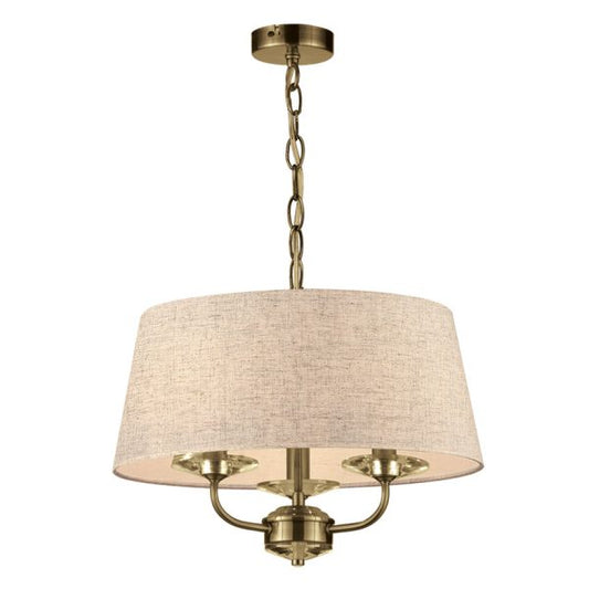 3L ANTIQUE BRASS STYLO PENDANT C/W OATMEAL SHADE