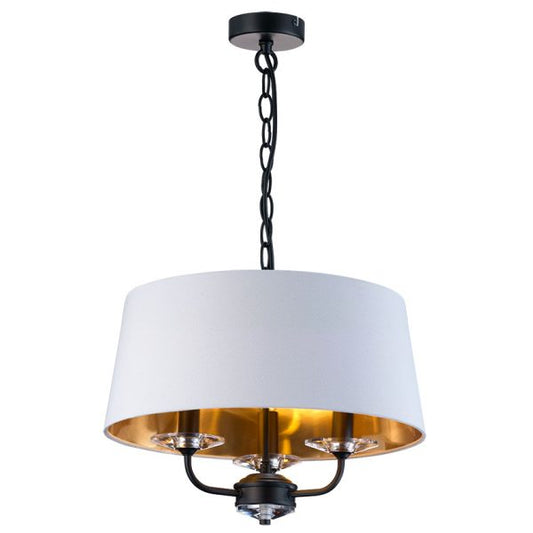 3L MATT BLACK STYLO PENDANT C/W WHITE SHADE WITH INNER GOLD FINISH