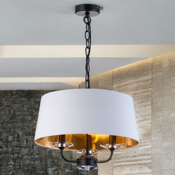3L MATT BLACK STYLO PENDANT C/W WHITE SHADE WITH INNER GOLD FINISH
