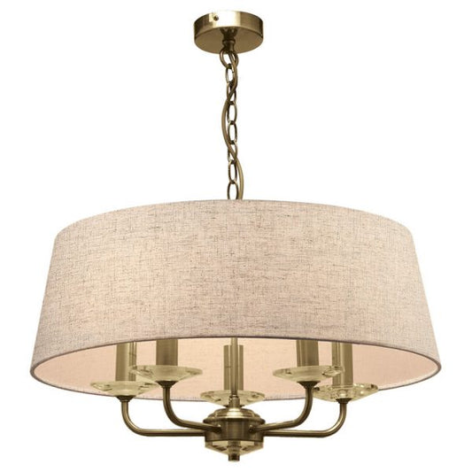5L ANTIQUE BRASS STYLO PENDANT C/W OATMEAL SHADE