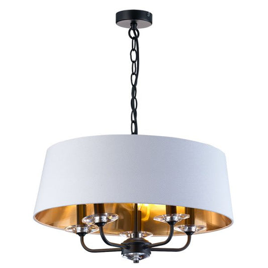 5L MATT BLACK STYLO PENDANT C/W WHITE SHADE WITH INNER GOLD FINISH