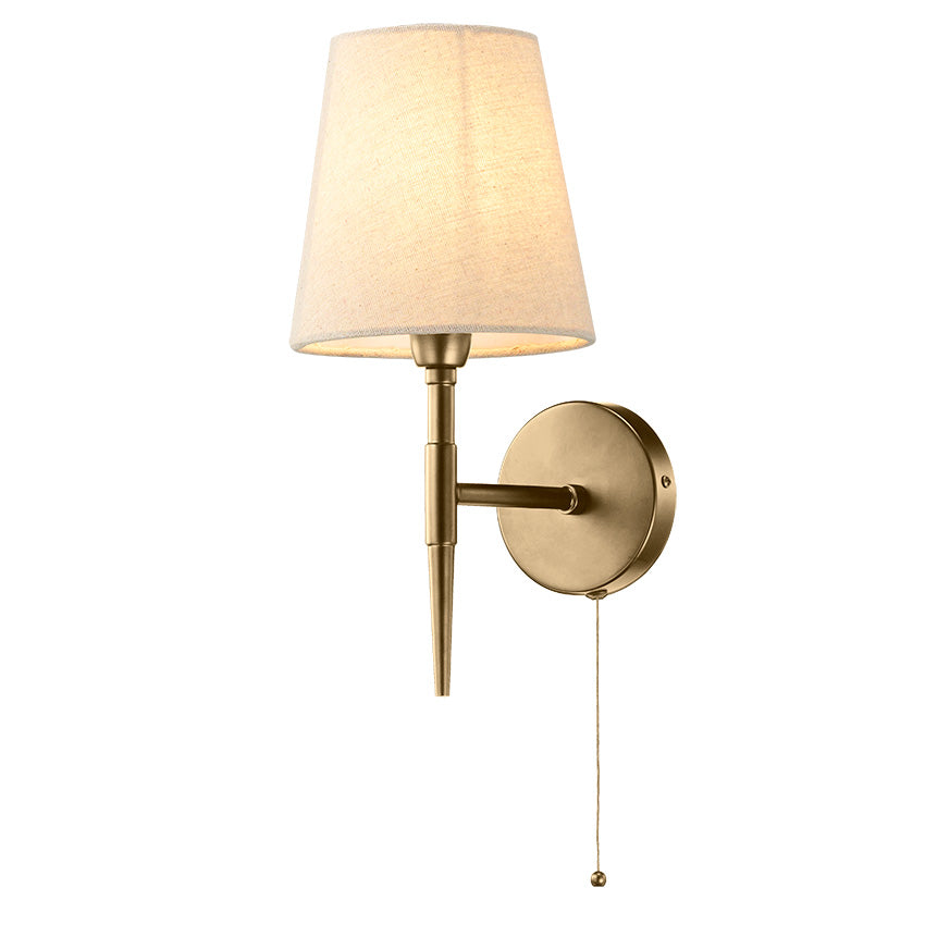 1 Light Mill Antique Brass Wall Light With Linen Shade Shade