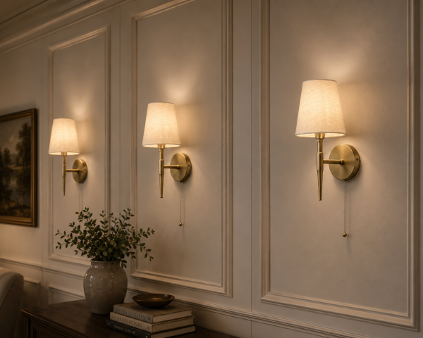 1 Light Mill Antique Brass Wall Light With Linen Shade Shade